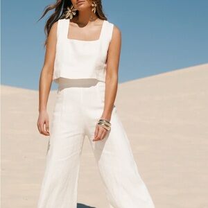 Gorgeous Petal & Pup Devlin Wide-Leg linen Cloud White high waist pants sz 4